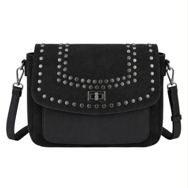 Bolso Bandolera Sintético Bicolor con Tachuelas en Solapa de Giro y Compartimento Frontal Mujer - Imagen 6