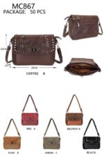 Bolso Bandolera Sintético Bicolor con Tachuelas en Solapa de Giro y Compartimento Frontal Mujer - Imagen 8