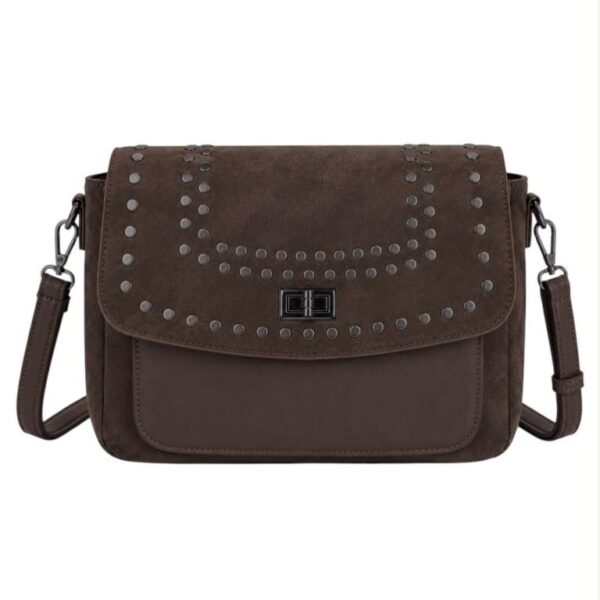 Bolso Bandolera Sintético Bicolor con Tachuelas en Solapa de Giro y Compartimento Frontal Mujer - Imagen 4