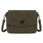 Bolso Bandolera Sintético Bicolor con Tachuelas en Solapa de Giro y Compartimento Frontal Mujer - Imagen 7