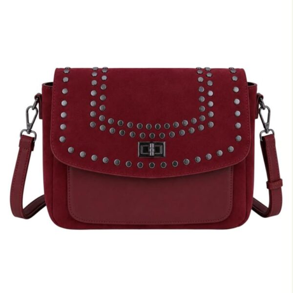Bolso Bandolera Sintético Bicolor con Tachuelas en Solapa de Giro y Compartimento Frontal Mujer - Imagen 3