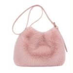 Bolso Bandolera con Pelito Sintético, Cierre de Botón y Asa Larga para Mujer