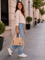 Bolso de Mano en Tela Nylon con 3 Compartimentos y Bolsillos Exteriores para Mujer - Imagen 2