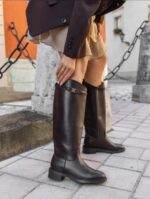 Botas Altas de Elegante Diseño con Correa y Hebilla Decorativa para Mujer