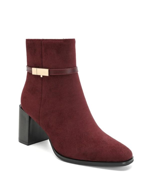Botines de Mujer con Bloque de Tacón y Elegante Detalle Dorado-Wine Botines de Mujer con Bloque de Tacón y Elegante Detalle Dorado - Imagen 1