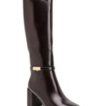 Botas Altas de Mujer con Bloque de Tacón y Bonito Detalle Dorado