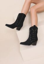 Botines de Mujer Estilo Cowboy con Tachuelas Decorativas Plateadas y Bloque de Tacón - Imagen 4