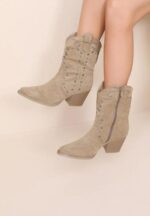 Botines de Mujer Estilo Cowboy con Tachuelas Decorativas Plateadas y Bloque de Tacón - Imagen 2