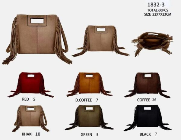 Bolso de Mano Sintético para Mujer con Flecos Decorativos Laterales y Diseño Costura Central - Imagen 7