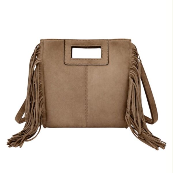 Bolso de Mano Sintético para Mujer con Flecos Decorativos Laterales y Diseño Costura Central - Imagen 5