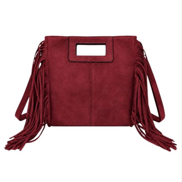 Bolso de Mano Sintético para Mujer con Flecos Decorativos Laterales y Diseño Costura Central - Imagen 4