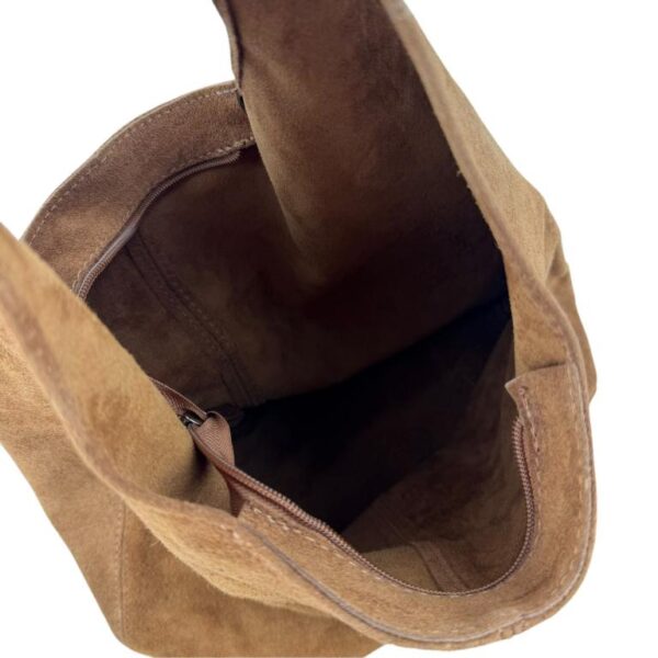 Amplio Bolso de Hombro en Piel de Serraje con Cierre de Cremallera para Mujer - Imagen 9