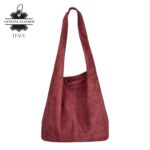 Amplio Bolso de Hombro en Piel de Serraje con Cierre de Cremallera para Mujer - Imagen 2
