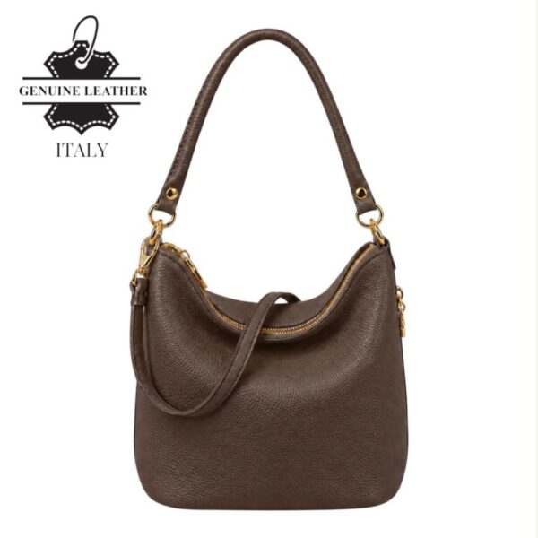 Bolso de Hombro de Mujer Piel Italiana con Cremalleras Laterales Decorativas - Imagen 2