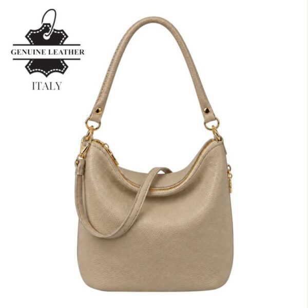 Bolso de Hombro de Mujer Piel Italiana con Cremalleras Laterales Decorativas - Imagen 8