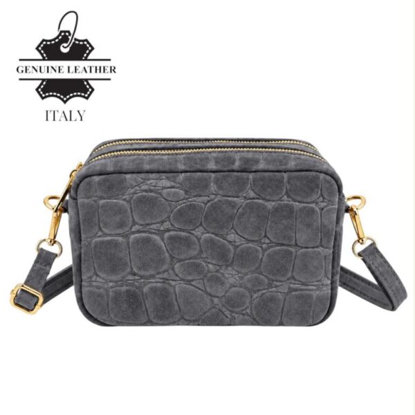 Bolso Bandolera Serraje Italiano con Diseño Croco y 2 Cremalleras para Mujer - Imagen 4