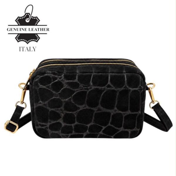Bolso Bandolera Serraje Italiano con Diseño Croco y 2 Cremalleras para Mujer - Imagen 5