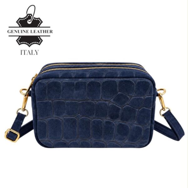 Bolso Bandolera Serraje Italiano con Diseño Croco y 2 Cremalleras para Mujer - Imagen 6