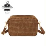 Bolso Bandolera Serraje Italiano con Diseño Croco y 2 Cremalleras para Mujer - Imagen 7