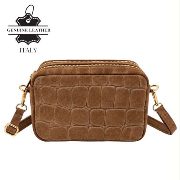 Bolso Bandolera Serraje Italiano con Diseño Croco y 2 Cremalleras para Mujer - Imagen 7