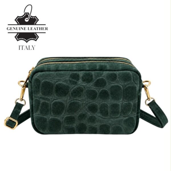 Bolso Bandolera Serraje Italiano con Diseño Croco y 2 Cremalleras para Mujer - Imagen 8