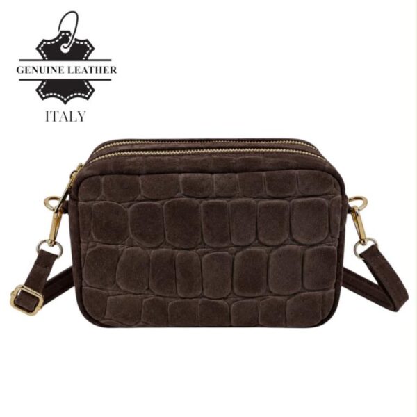 Bolso Bandolera Serraje Italiano con Diseño Croco y 2 Cremalleras para Mujer - Imagen 9