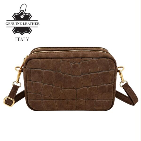 Bolso Bandolera Serraje Italiano con Diseño Croco y 2 Cremalleras para Mujer - Imagen 10