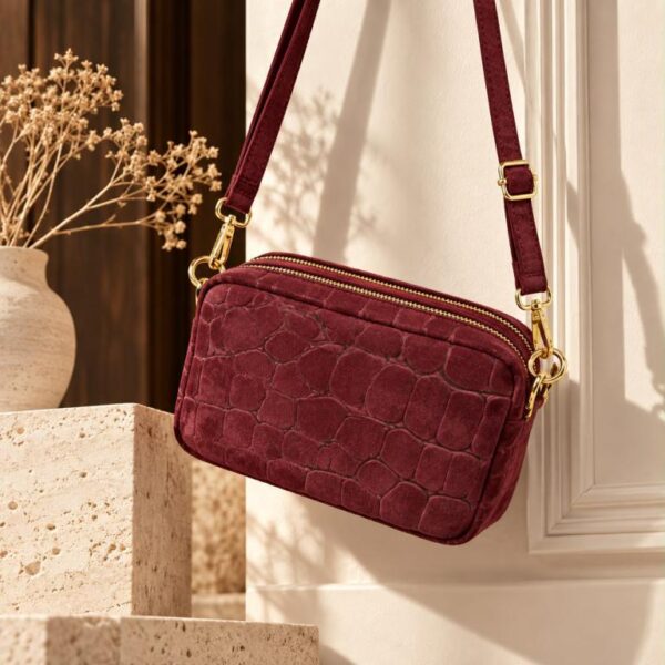 Bolso Bandolera Serraje Italiano con Diseño Croco y 2 Cremalleras para Mujer - Imagen 3