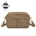 Bolso Bandolera Serraje Italiano con Diseño Croco y 2 Cremalleras para Mujer