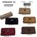Cartera Larga Sintética Estilo Serraje con Tachuelas Frontales y 2 Cremalleras para Mujer