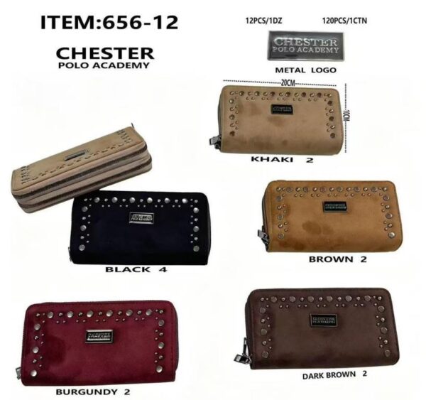 Cartera Larga Sintética Estilo Serraje con Tachuelas Frontales y 2 Cremalleras para Mujer - Imagen 8