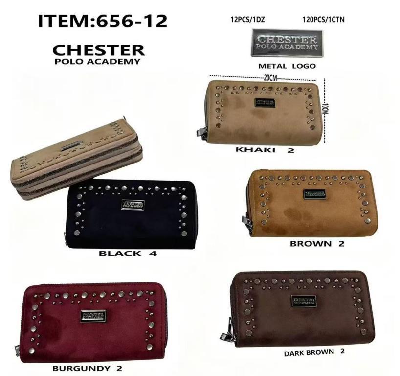 CG656-12-All Cartera Larga Sintética Estilo Serraje con Tachuelas Frontales y 2 Cremalleras para Mujer - Imagen 1