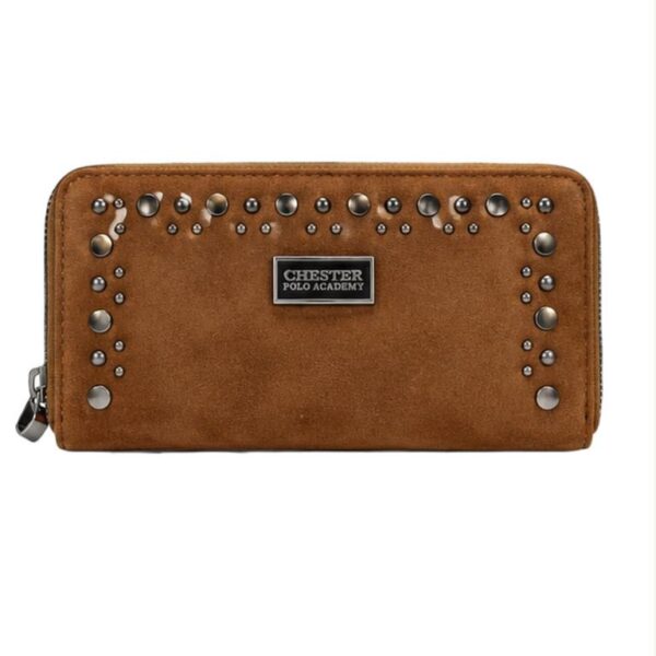 Cartera Larga Sintética Estilo Serraje con Tachuelas Frontales y 2 Cremalleras para Mujer - Imagen 6