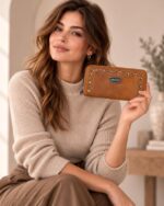 Cartera Larga Sintética Estilo Serraje con Tachuelas Frontales y 2 Cremalleras para Mujer - Imagen 2