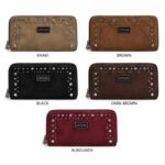Cartera Larga Sintética Estilo Serraje con Tachuelas Frontales y 2 Cremalleras para Mujer - Imagen 7