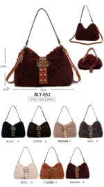 Bolso de Hombro con Pelo Sintético y Solapa con Tachuelas Decorativas para Mujer - Imagen 8