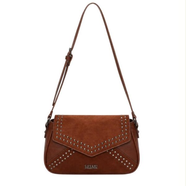 Bolso Bandolera Sintético Coveri Collection de Mujer con Solapa de Tachuelas y 2 Materiales - Imagen 2