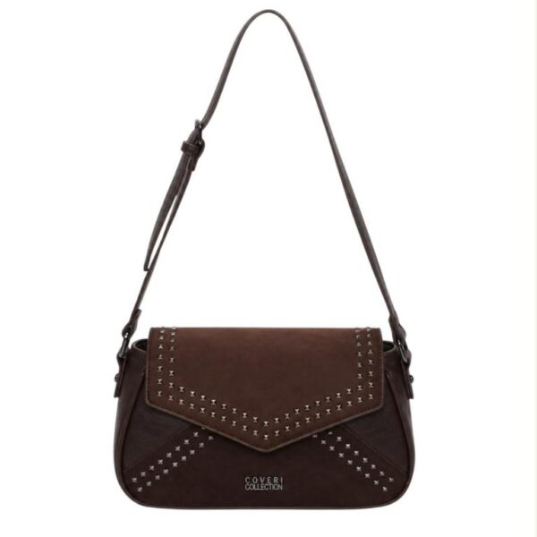 Bolso Bandolera Sintético Coveri Collection de Mujer con Solapa de Tachuelas y 2 Materiales - Imagen 3