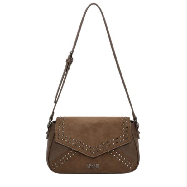 Bolso Bandolera Sintético Coveri Collection de Mujer con Solapa de Tachuelas y 2 Materiales - Imagen 4