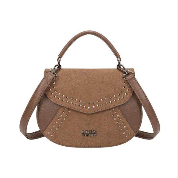 Bolso de Mano Sintético Coveri Collection con Solapa de Tachuelas y 2 Materiales para Mujer - Imagen 5