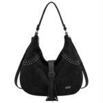 Amplio Bolso de Hombro Sintético Hobo Coveri Collection con Mini Solapa de Flecos y Tachuelas Decorativas - Imagen 3