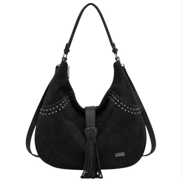 Amplio Bolso de Hombro Sintético Hobo Coveri Collection con Mini Solapa de Flecos y Tachuelas Decorativas - Imagen 3