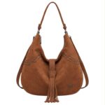 Amplio Bolso de Hombro Sintético Hobo Coveri Collection con Mini Solapa de Flecos y Tachuelas Decorativas - Imagen 5