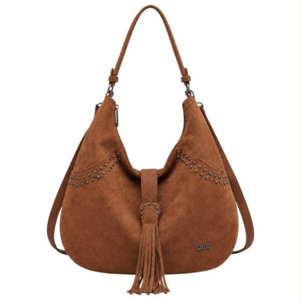 Amplio Bolso de Hombro Sintético Hobo Coveri Collection con Mini Solapa de Flecos y Tachuelas Decorativas - Imagen 5