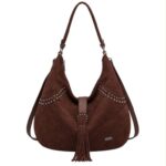 Amplio Bolso de Hombro Sintético Hobo Coveri Collection con Mini Solapa de Flecos y Tachuelas Decorativas - Imagen 2
