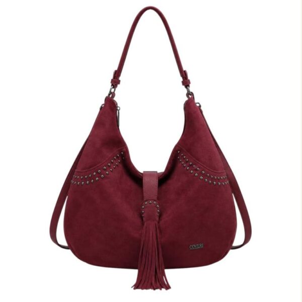 Amplio Bolso de Hombro Sintético Hobo Coveri Collection con Mini Solapa de Flecos y Tachuelas Decorativas - Imagen 4
