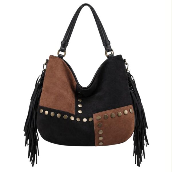 Bolso de Hombro Sintético Hobo Coveri Collection con Diseño Cuadrados Frontales y Tachuelas Decorativas - Imagen 5