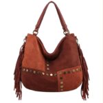 Bolso de Hombro Sintético Hobo Coveri Collection con Diseño Cuadrados Frontales y Tachuelas Decorativas