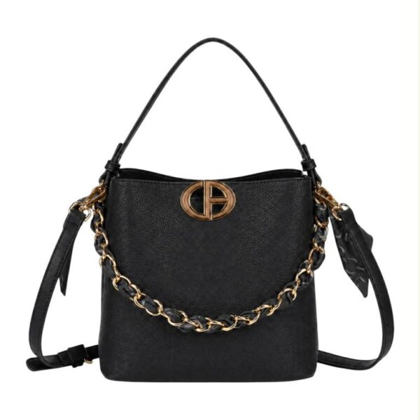 Bolso de Mano Sintético de Mujer con Chapa Frontal y Asa Dorada con Pañuelo Decorativo - Imagen 5