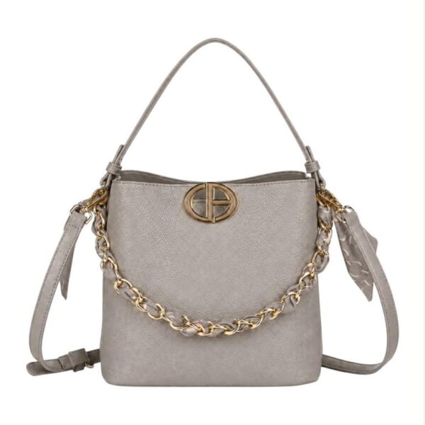 Bolso de Mano Sintético de Mujer con Chapa Frontal y Asa Dorada con Pañuelo Decorativo - Imagen 6